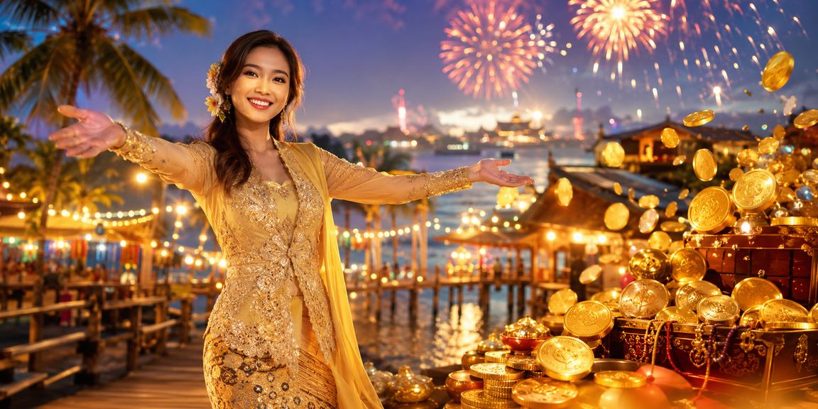 Wanita Malaysia berpakaian kebaya menikmati permainan slot kasino dalam talian